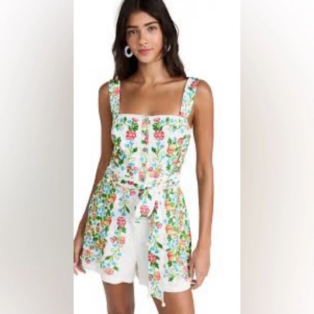 NWOT FARM Rio Tropical Romance Floral-Print Linen-Blend Romper Women’s Medium - Picture 5 of 16